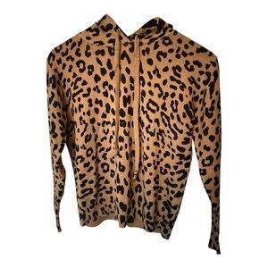 AQUA Leopard Print Hooded Knit Sweater Hoodie XS NWT